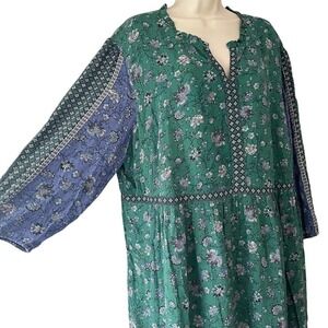 J. Jill East Village 2X Green Floral Boho Peasant Midi Dress